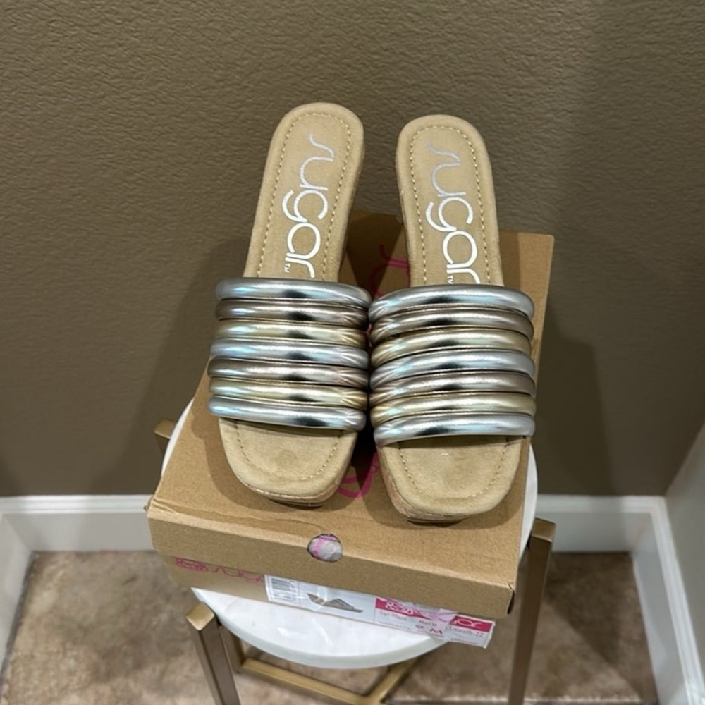 Sugar Gold and Silver Striped Mules - Picture 2 of 10